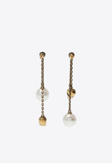 Alexander McQueen Skull and Pearl Drop Earrings Gold 651156 J160Z-4039