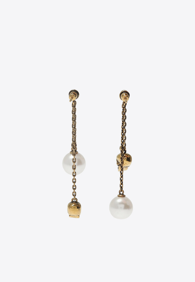 Alexander McQueen Skull and Pearl Drop Earrings Gold 651156 J160Z-4039