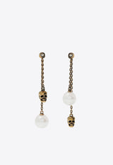 Alexander McQueen Skull and Pearl Drop Earrings Gold 651156 J160Z-4039