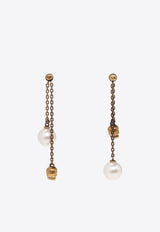 Alexander McQueen Skull and Pearl Drop Earrings Gold 651156 J160Z-4040