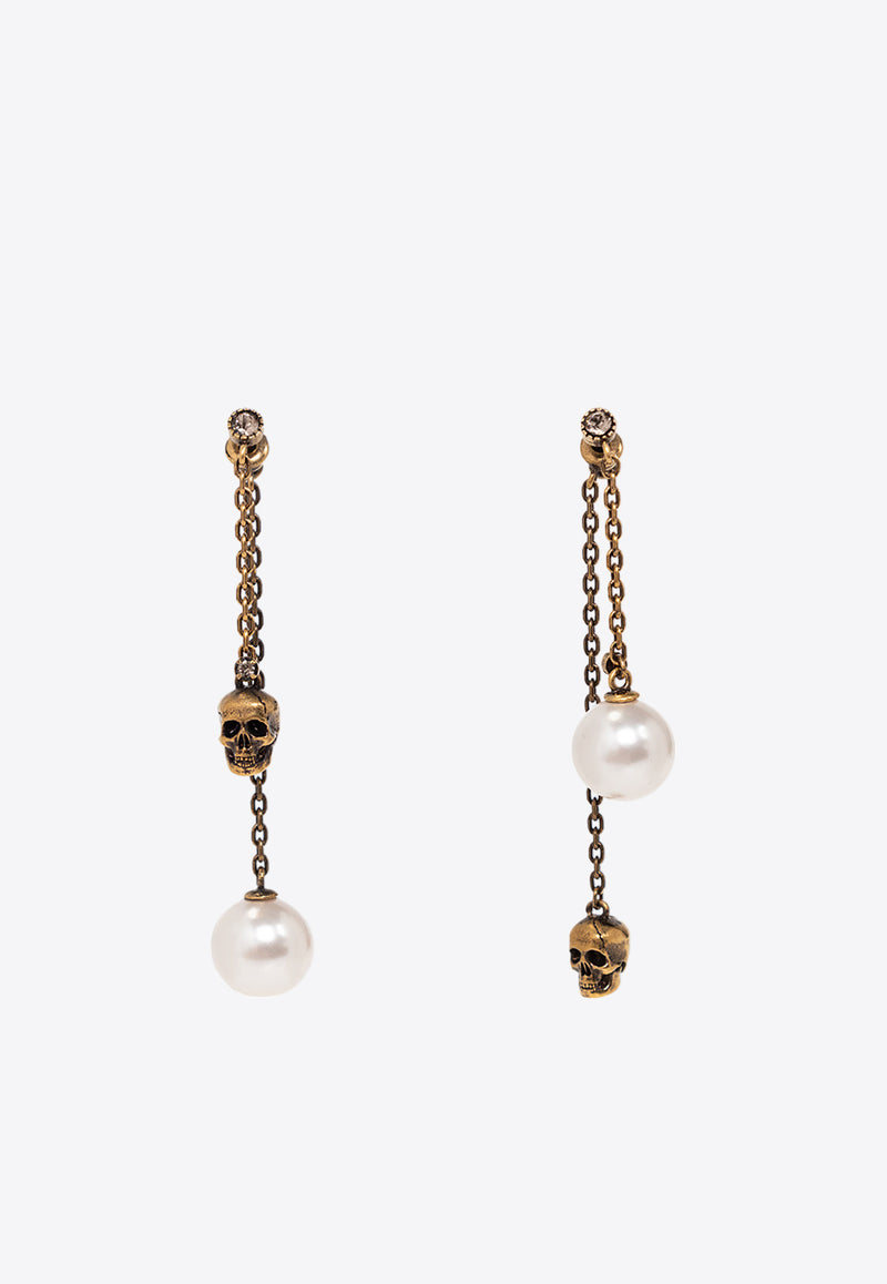 Alexander McQueen Skull and Pearl Drop Earrings Gold 651156 J160Z-4040