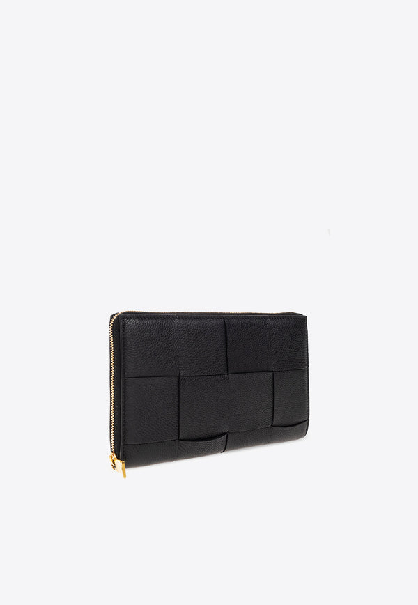 Bottega Veneta Cassette Zip-Around Wallet in Intrecciato Leather Black 651368 VCP14-8425