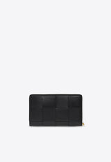 Bottega Veneta Cassette Zip-Around Wallet in Intrecciato Leather Black 651368 VCQC1-8425