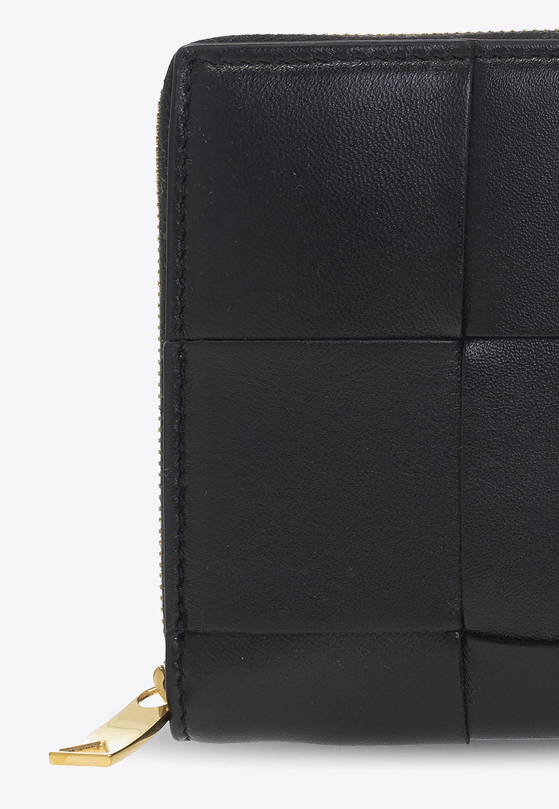 Bottega Veneta Cassette Zip-Around Wallet in Intrecciato Leather Black 651368 VCQC1-8425