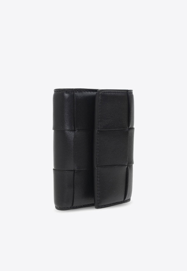 Bottega Veneta Cassette Intrecciato Leather Tri-Fold Wallet Black 651372 VCQC1-8425