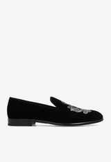 Dolce & Gabbana  Coat of Arms Embroidery Velvet Loafers Black A50490 AO249-8R747