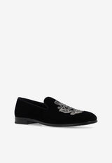 Dolce & Gabbana  Coat of Arms Embroidery Velvet Loafers Black A50490 AO249-8R747
