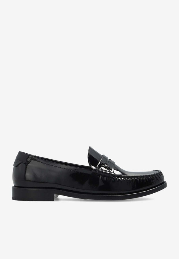 Saint Laurent Monogram Penny Loafers in Patent Leather Black 670232 AAARG-1000
