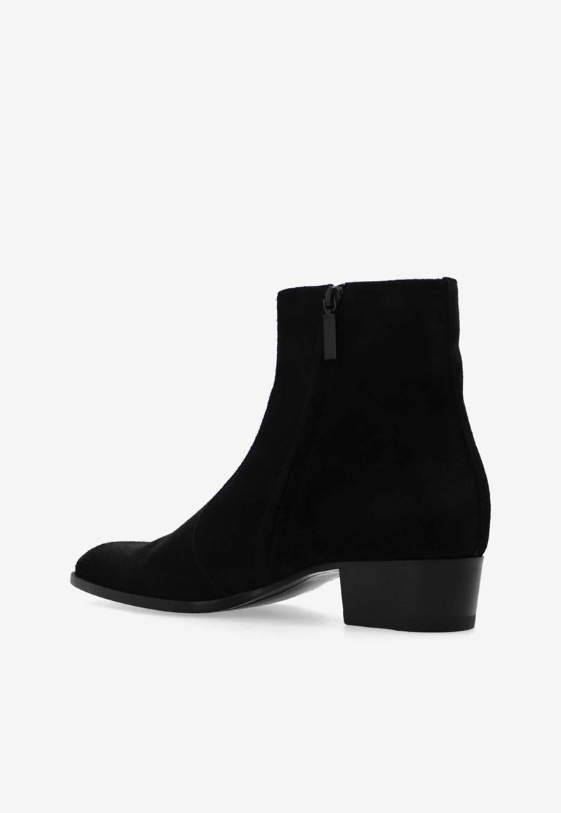 Saint Laurent Wyatt Suede Ankle Boots Black 670339 1NZ00-1000