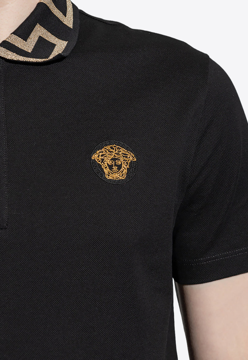 Versace Greca Patterned Polo T-shirt Black A87402 1A06199-1B000