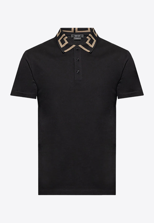 Versace Greca Patterned Polo T-shirt Black A87402 1A06199-1B000