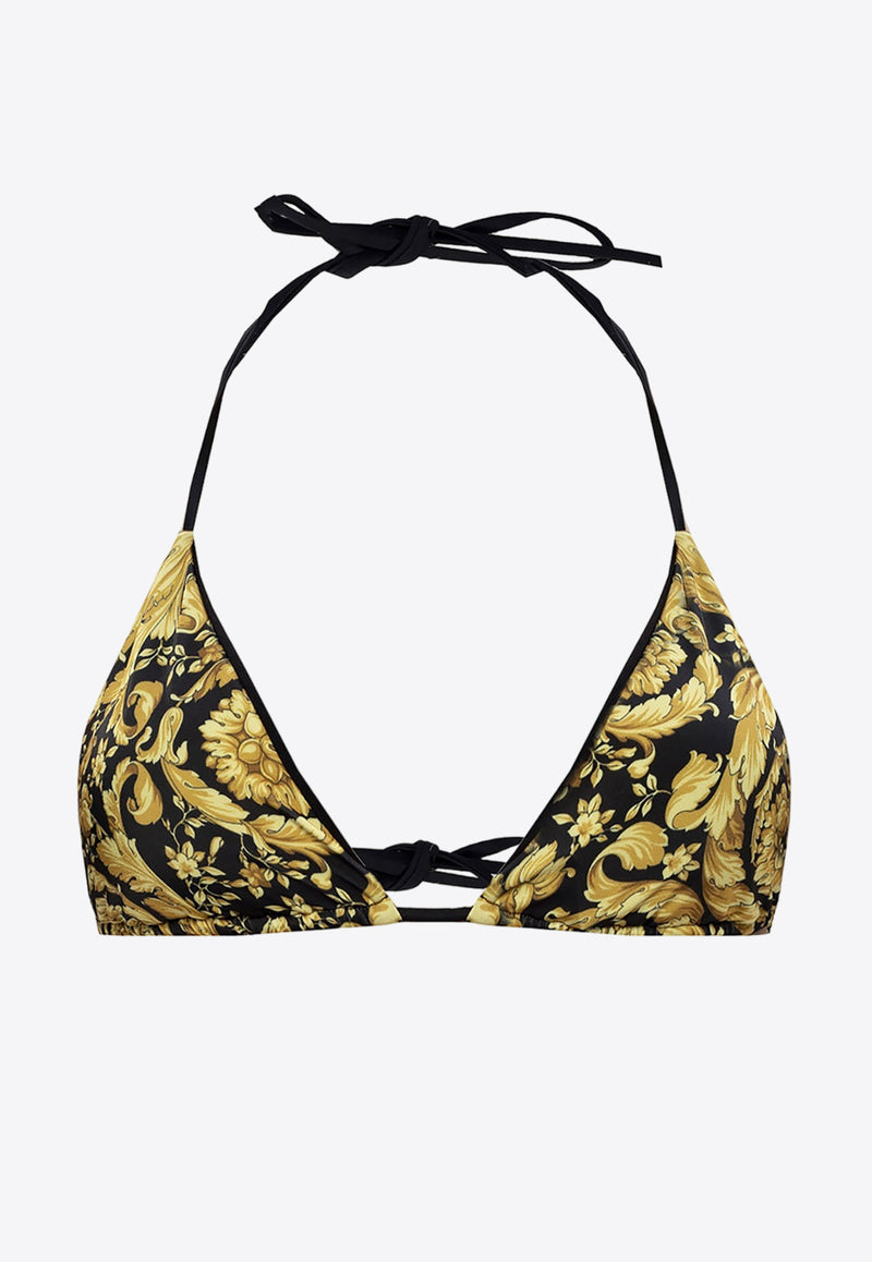 Versace Barocco Print Halterneck Bikini Top Yellow ABD05026 A235870-A7900