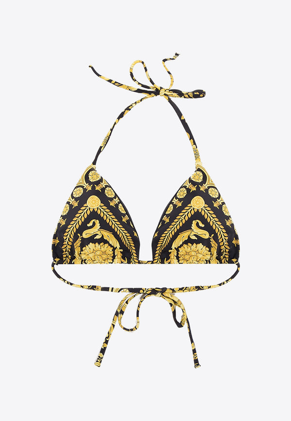 Versace Barocco Print Halterneck Bikini Top Yellow ABD08006 A232992-A7900