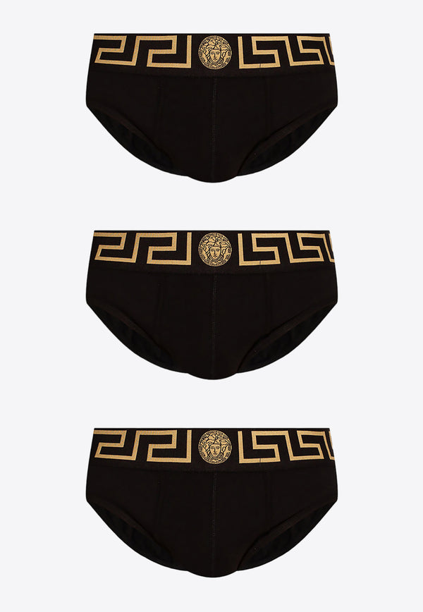 Versace Greca Border Briefs - Pack of 3 AU10327 A232741-A80G Black