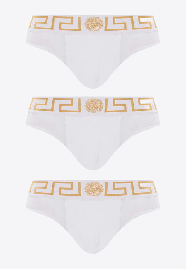 Versace Greca Border Briefs - Pack of 3 AU10327 A232741-A81H White