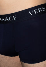 Versace Logo Waistband Trunks AUU04020 AC00058-A1384 Navy