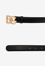 Dolce & Gabbana Embellished DG Logo Leather Belt Black BE1577 AQ339-8S574