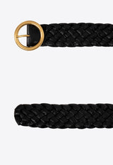 Bottega Veneta Round Buckle Belt in Intrecciato Leather Black 715635 V2F41-8425