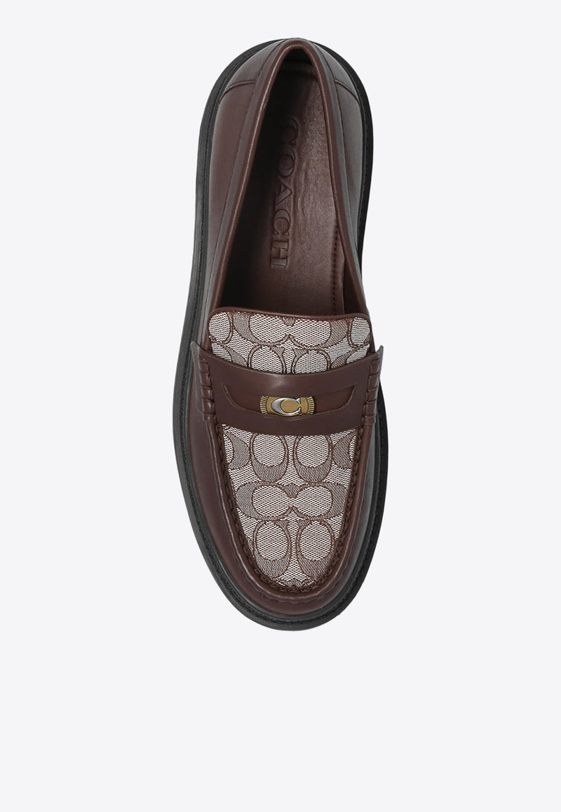 Coach Monogram Jacquard Penny Loafers Brown CC833 0-MPL