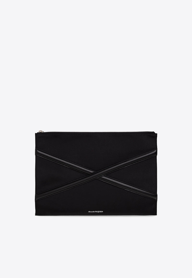 Alexander McQueen The Harness Logo Clutch Bag Black 726315 1AALD-1000