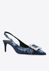 Dolce & Gabbana 75 Distressed Denim Appliquéd Slingback Pumps CG0643 AY841-8H618