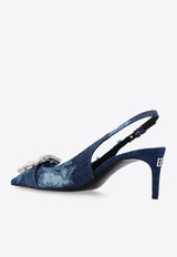 Dolce & Gabbana 75 Distressed Denim Appliquéd Slingback Pumps CG0643 AY841-8H618