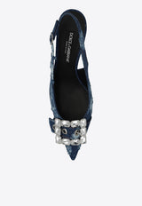 Dolce & Gabbana 75 Distressed Denim Appliquéd Slingback Pumps CG0643 AY841-8H618