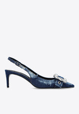 Dolce & Gabbana 75 Distressed Denim Appliquéd Slingback Pumps CG0643 AY841-8H618