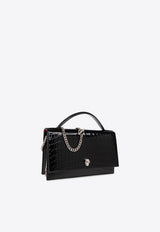 Alexander McQueen Medium Skull Croc-Embossed-Leather Crossbody Bag Black 732798 1HB0I-1000