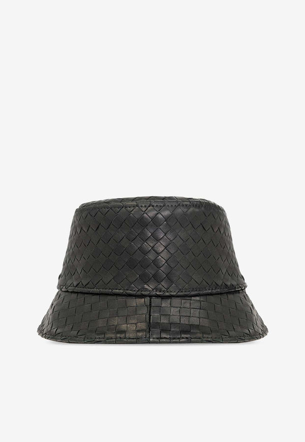 Bottega Veneta Intrecciato Weave Leather Bucket Hat Dark Green 734270 VZQO5-3350