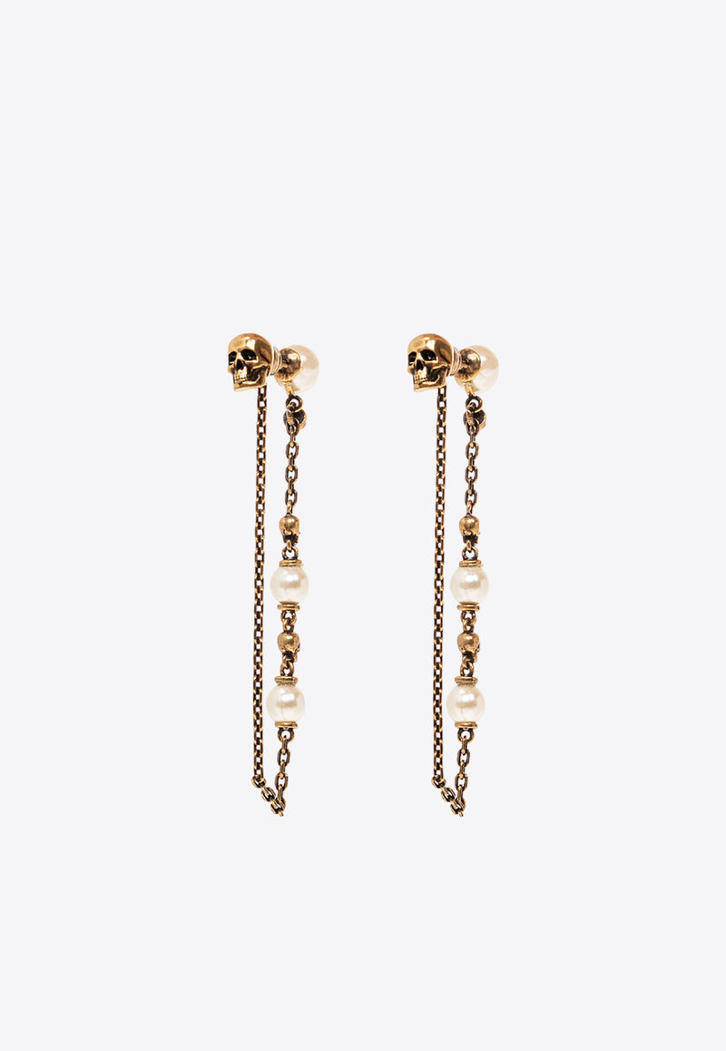 Alexander McQueen Faux Pearl Skull Drop Earrings Gold 734745 I170A-2375