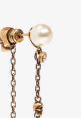 Alexander McQueen Faux Pearl Skull Drop Earrings Gold 734745 I170A-2375