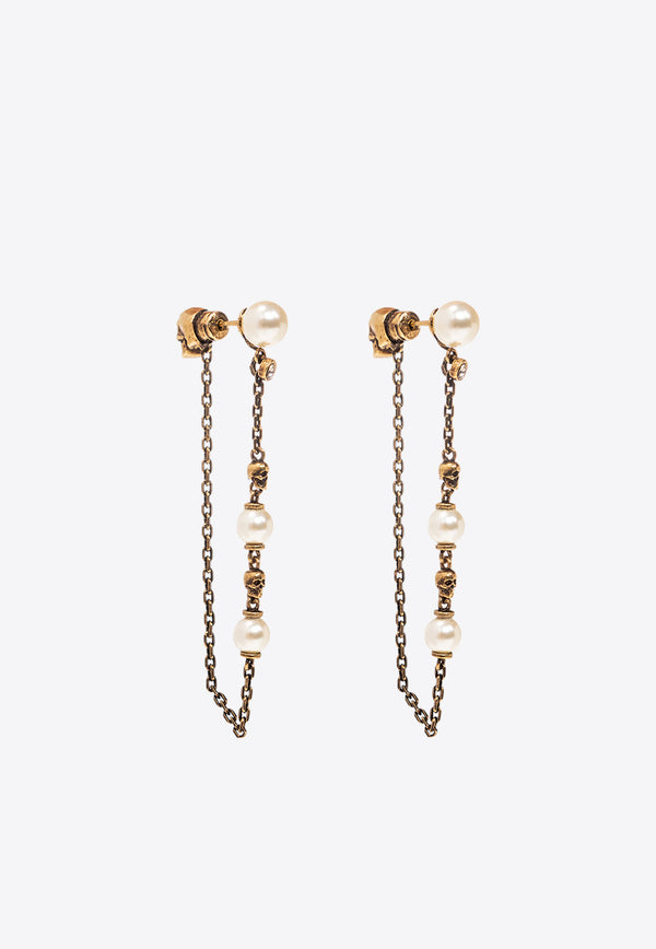 Alexander McQueen Faux Pearl Skull Drop Earrings Gold 734745 I170A-2375