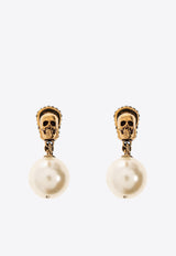 Alexander McQueen Paved Skull and Pearl Embellished Earrings Gold 734746 I170A-2375