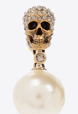 Alexander McQueen Paved Skull and Pearl Embellished Earrings Gold 734746 I170A-2375