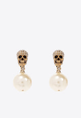 Alexander McQueen Paved Skull and Pearl Embellished Earrings Gold 734746 I170A-2375