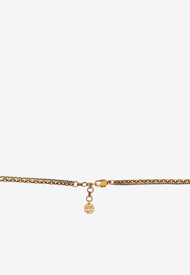 Alexander McQueen Skull and Pearl Charm Layered Necklace Gold 734751 I170A-2375