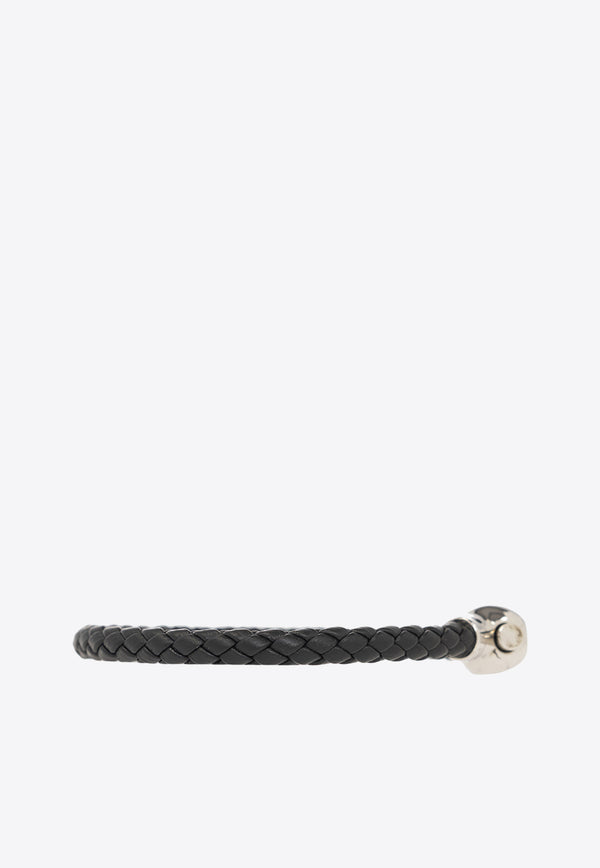 Alexander McQueen Skull Braided Leather Bracelet Black 735918 1AAM9-1000