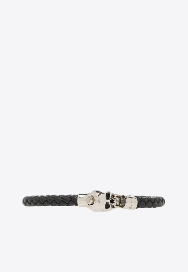 Alexander McQueen Skull Braided Leather Bracelet Black 735918 1AAM9-1000