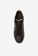 Dolce & Gabbana Portofino Logo Tag Leather Sneakers Black CK1602 AN298-8E831