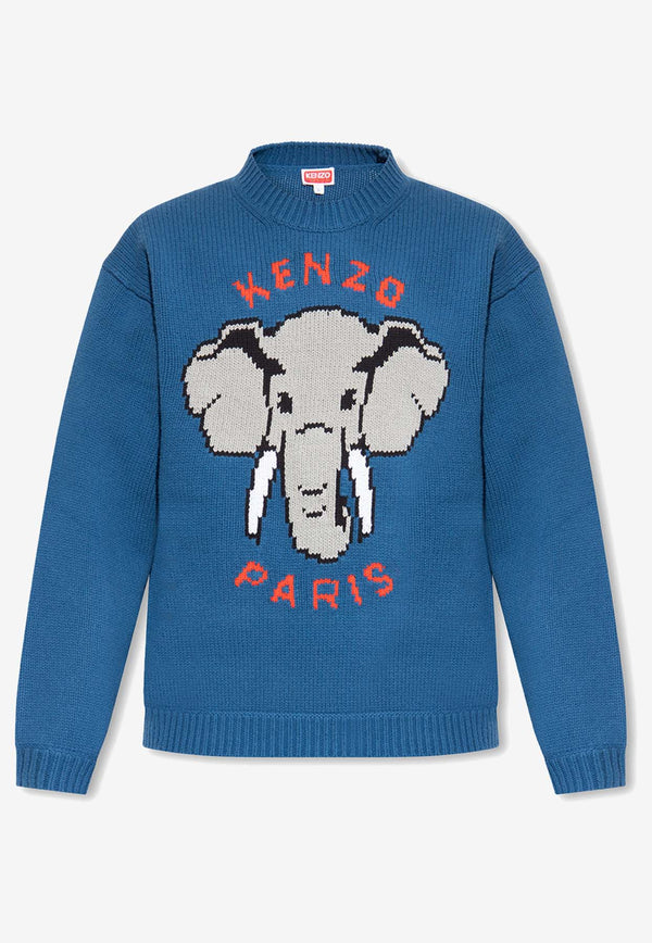 Kenzo Jungle Wool Sweater FD55PU364 3BA-69 Blue