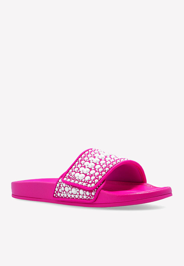 Jimmy Choo Fitz Pearl and Crystal Embellished Slides FITZ F ZWY-V FUCHSIA Pink