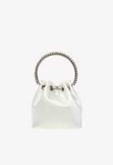 Jimmy Choo Bon Bon Crystal Embellished Top Handle Bag in Satin BON BON VKM-IVORY CRYSTAL White
