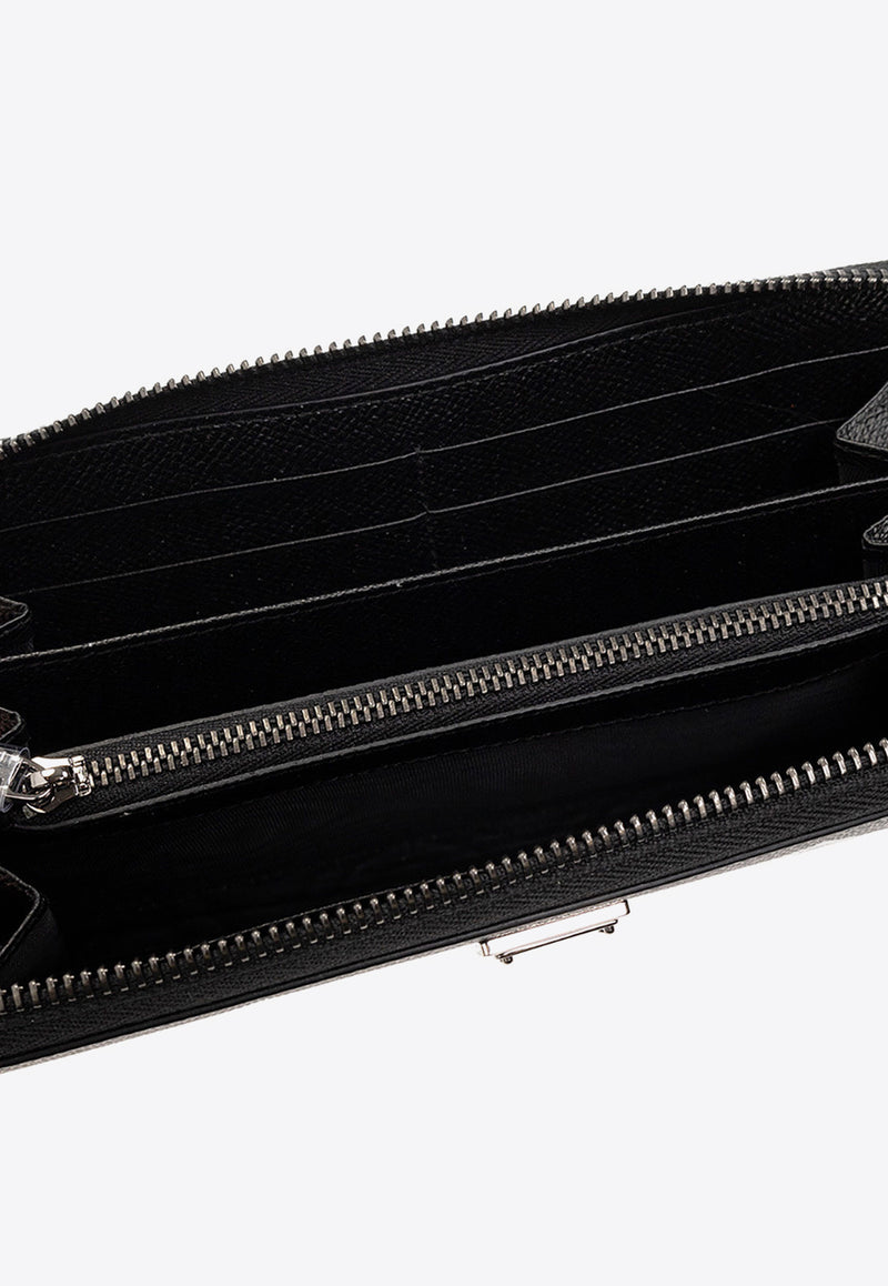 Dolce & Gabbana DG Logo Print Zip-Around Wallet in Grained Leather Black BP1672 AG256-HNVAA