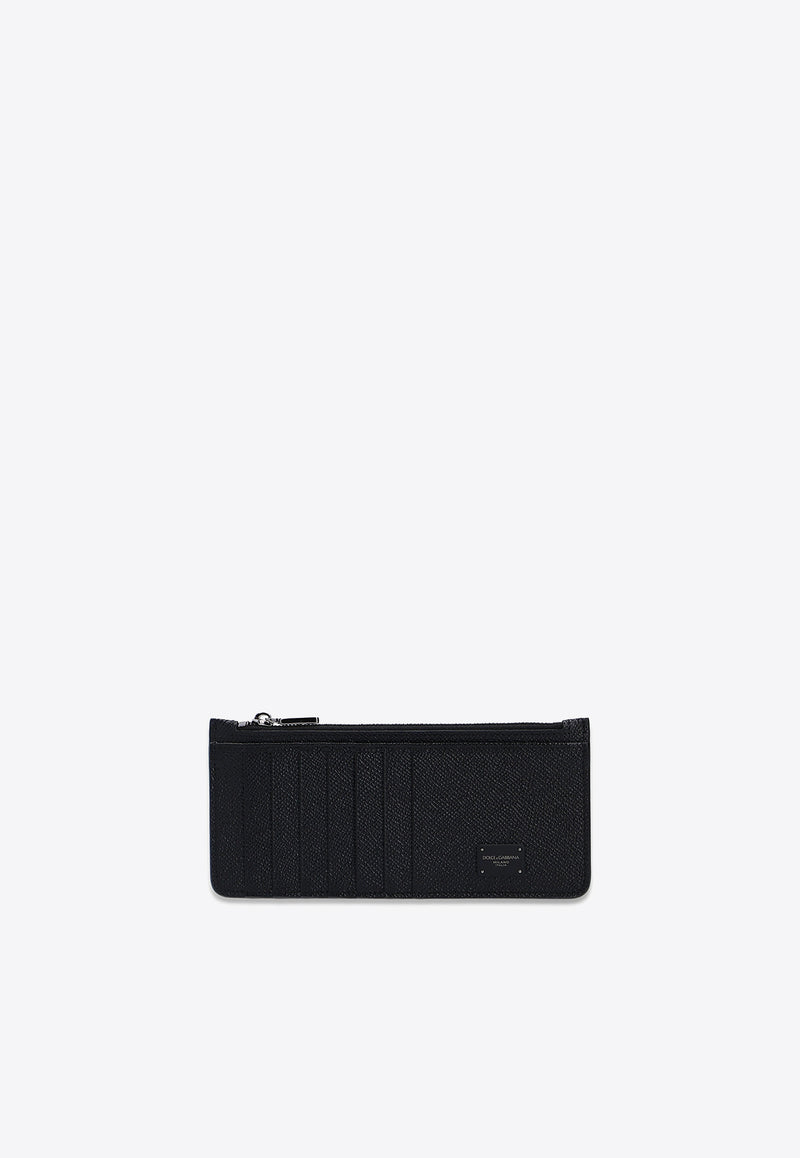Dolce & Gabbana Logo Plate Leather Zip Cardholder Black BP2172 AZ602-80999