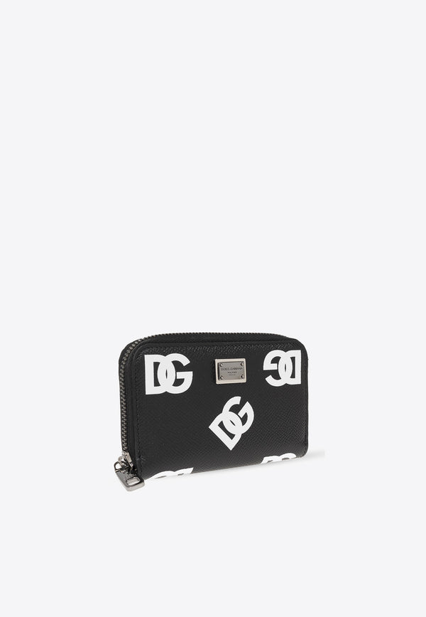 Dolce & Gabbana DG Logo Print Leather Zip Wallet Black BP2522 AG256-HNVAA