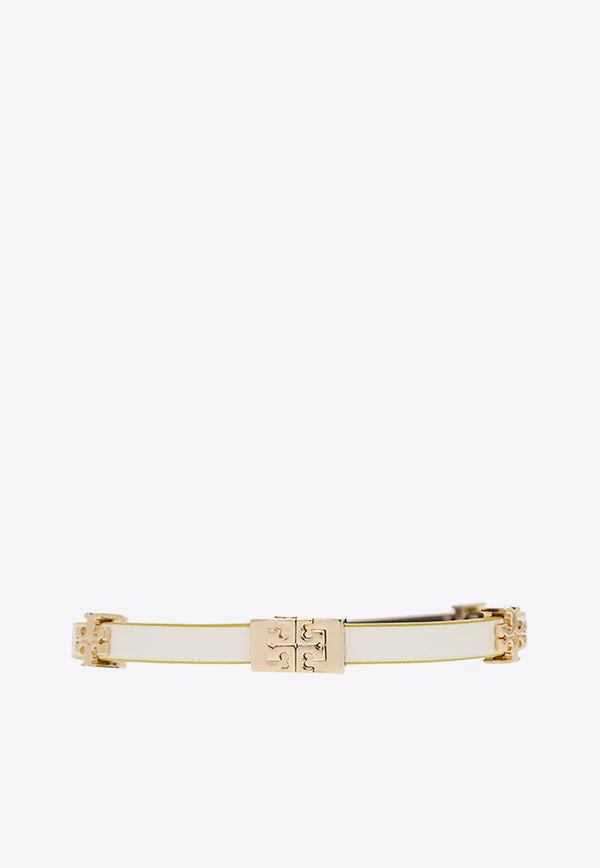 Tory Burch Eleanor Logo Plaque Leather Bracelet White 147235 0-700