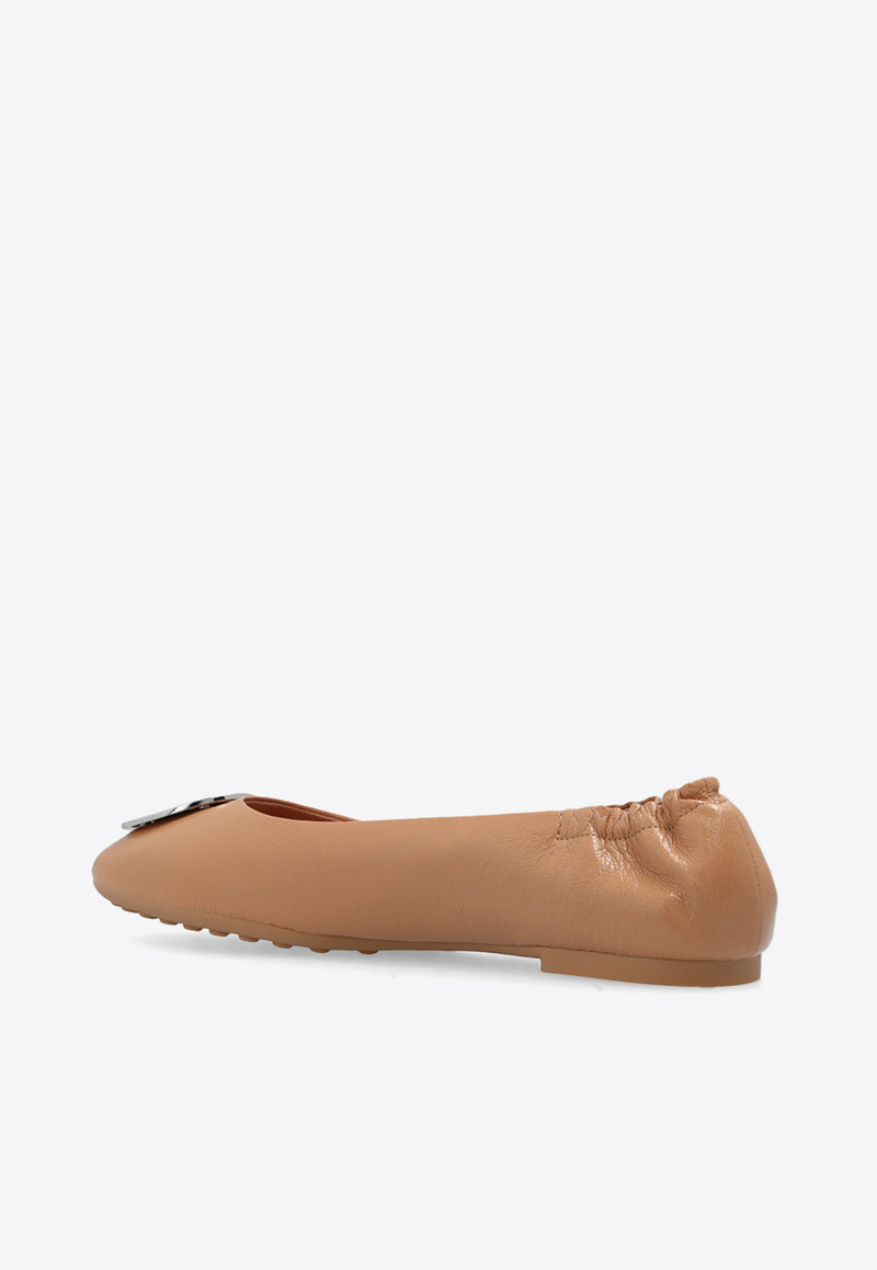 Tory Burch Claire Glossy Leather Ballet Flats Beige 147379 0-236