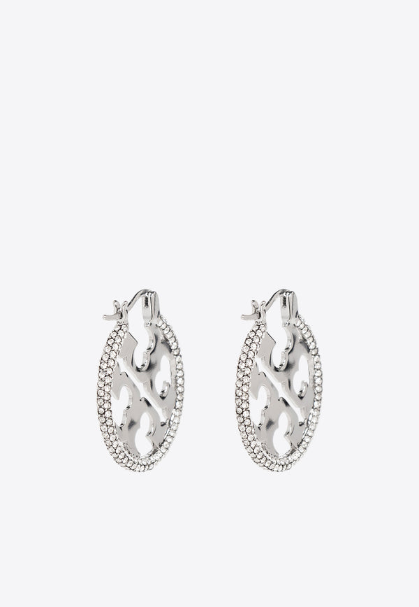 Tory Burch Miller Crystal Embellished Hoop Earrings Silver 148178 0-042