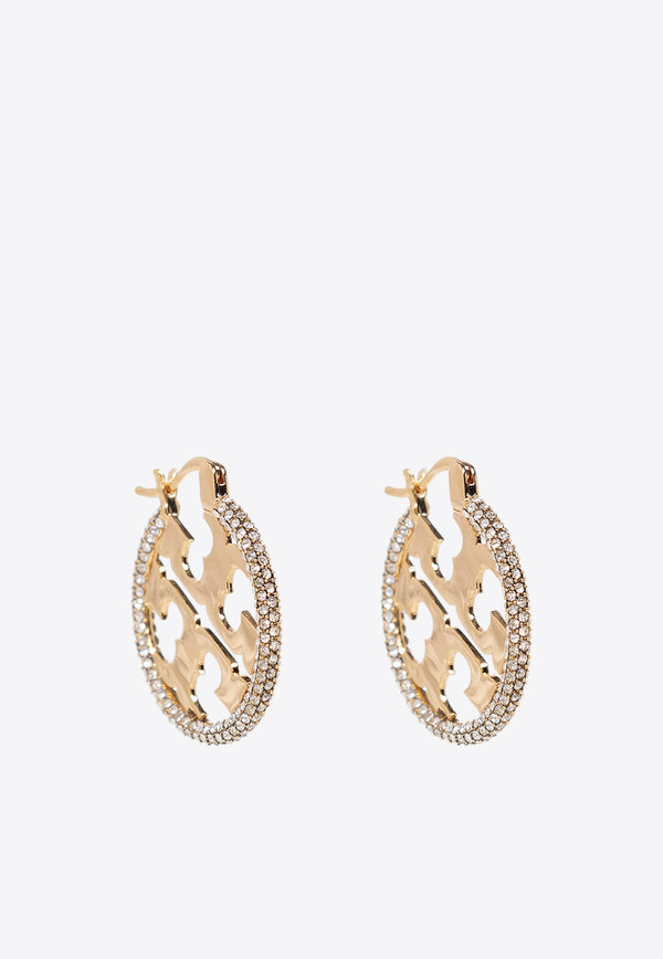 Tory Burch Miller Crystal Embellished Hoop Earrings Gold 148178 0-783